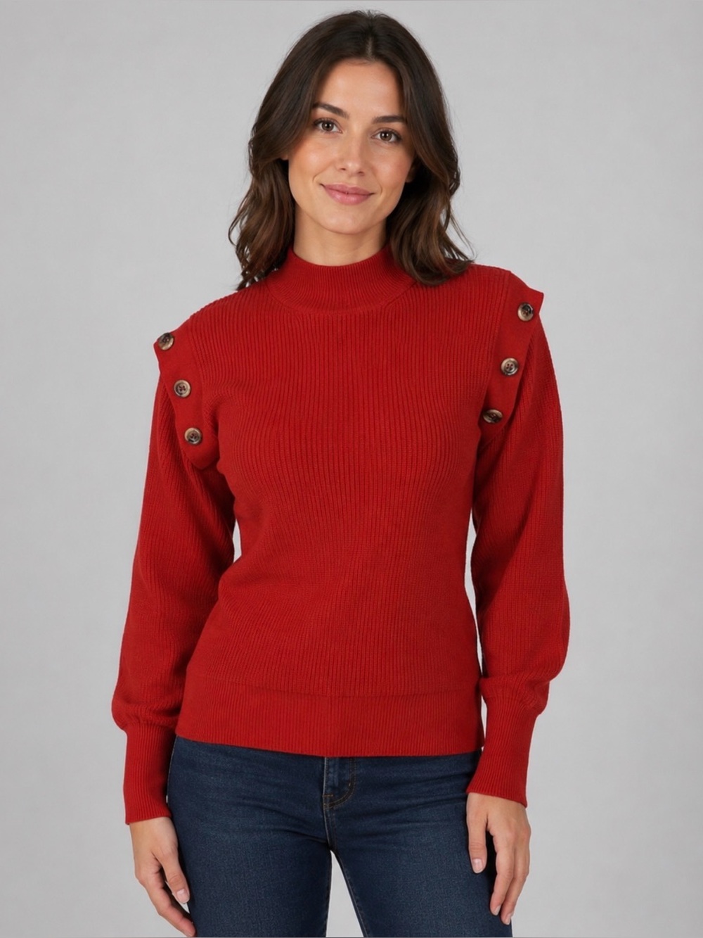 Prettygarden Chic Red Knit Sweater Detachable Sleeves Mock Neck Women’s S NWT